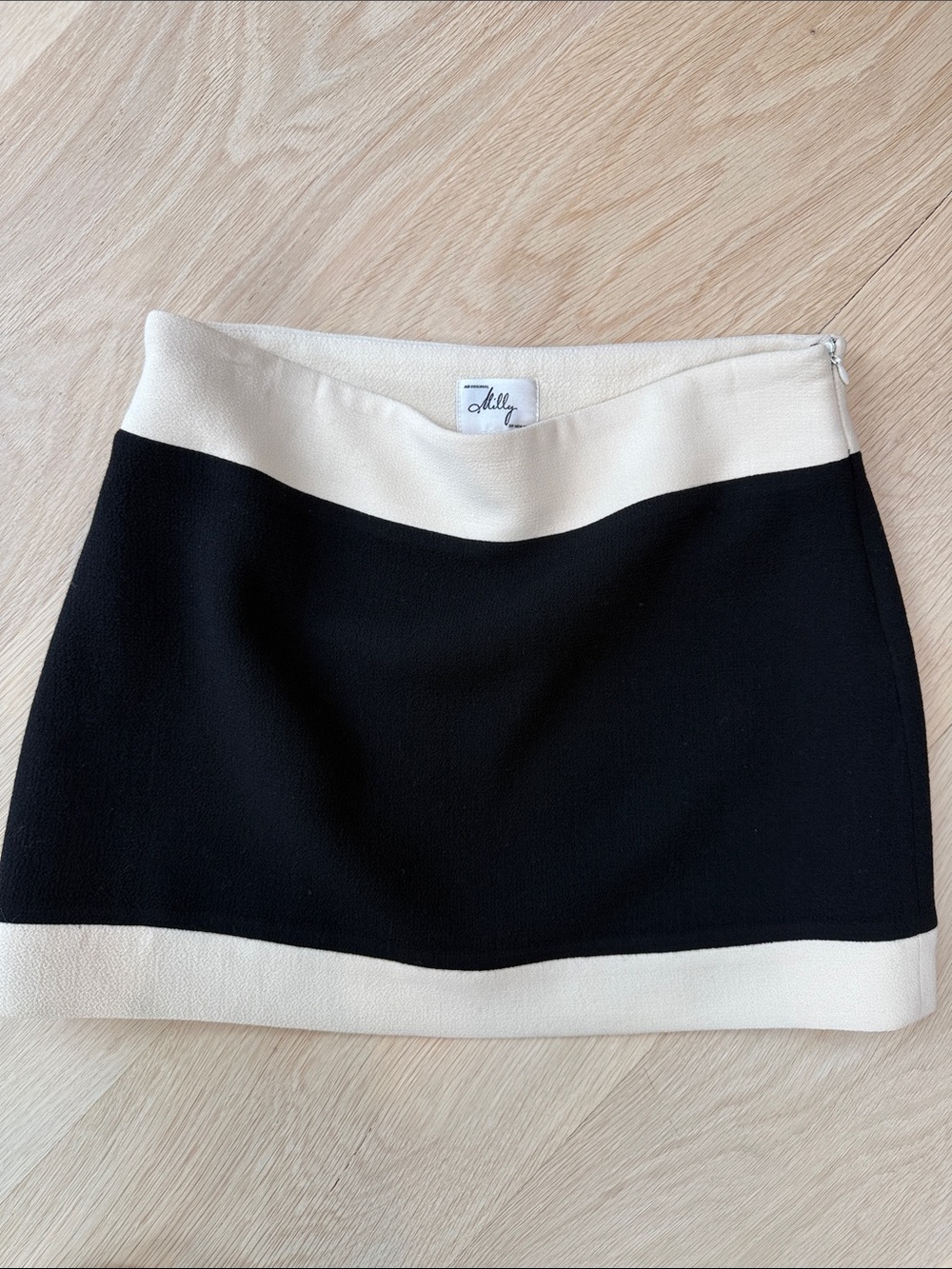 Vintage Milly Black Mini Skirt with Cream Waistband and Hem